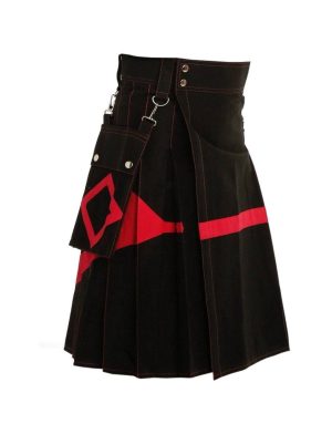 black utility kilt, diagonal utility kilt, black diamond utility kilt, mens utility kilt