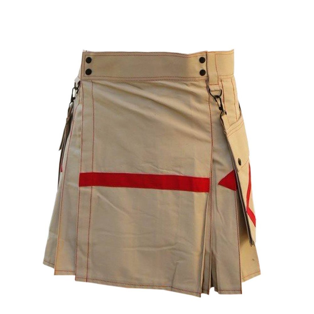 Utility kilt, diagonal utility kilt, perfect utility kilt, khaki utility kilt, khaki mens utility kilt, beige utility kilt