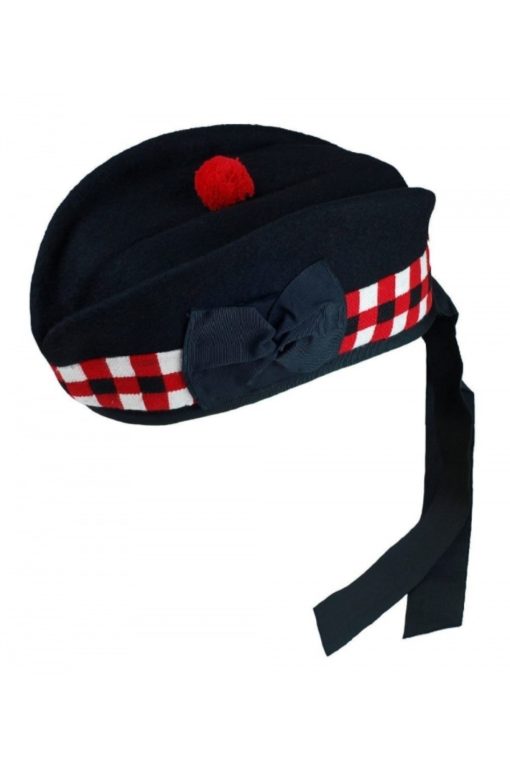 Red-Black-White-Boxed-Glengarry-Hat-with-Pompom Glengarry hats, Scottish hats, Highland hats