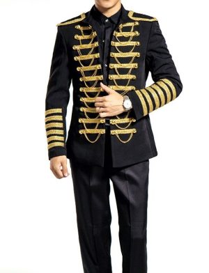 Veste militaire, veste militaire noire, veste militaire de hussard noir, veste de hussard.