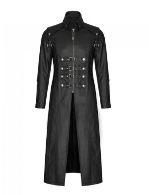 long gothic coat, leather gothic coat, leather goth coat, leather steampunk coat