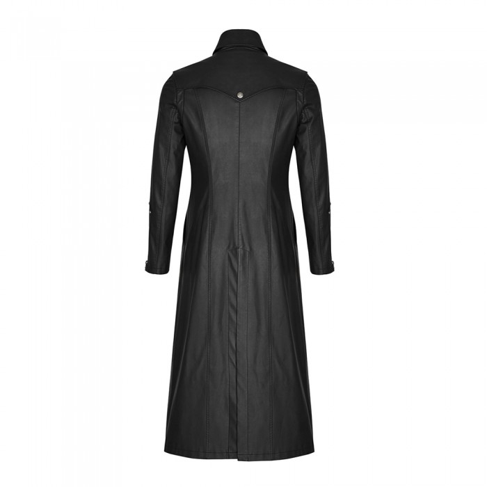 long gothic coat, leather gothic coat, leather goth coat, leather steampunk coat