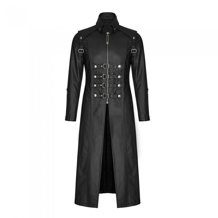 long gothic coat, leather gothic coat, leather goth coat, leather steampunk coat