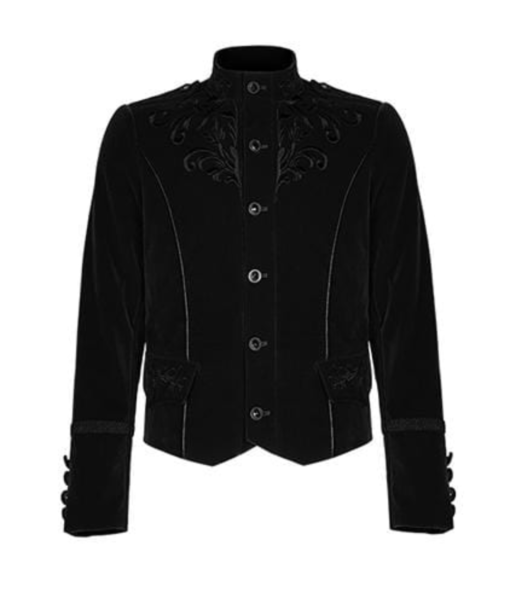 Embroidered-Single-breasted-Gothic-Velvet-Jacket-black Embroidered Single Breasted Gothic velvet jacket which is designed and made for you specially. It has button closure and looks very dope. This velvet gothic jacket comes in black color.
