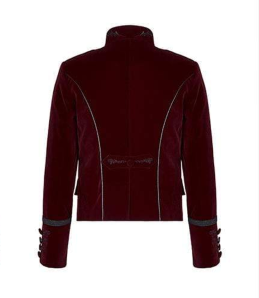 Embroidered Single Breasted Gothic velvet jacket which is designed and made for you specially. It has button closure and looks very dope. This velvet gothic jacket comes in red color. It is the back side of the red velvet goth jacket.