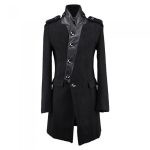 Gabardina-de-lana-negra-numinous-con-cuello-de-cuero