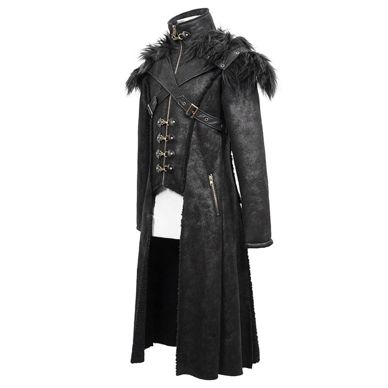 Numinous Gothic Fur Coat is made from premium quality fur and leather. It comes with a vest. It is one of the best gothic coats from Kilt and Jacks. It is the side pose of the coat.