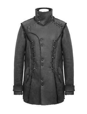 Manteau de cordes à col montant Punk pour hommes qui est purement personnalisé. Vous devriez obtenir ce manteau punk tout de suite.