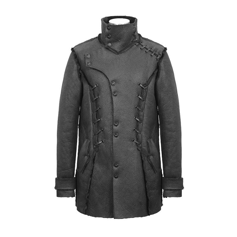 Punk Stand collar ropes coat for men which is purely custom. You should get this punk coat right away.