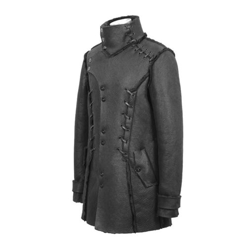 Punk Stand collar ropes coat for men which is purely custom. You should get this punk coat right away. It is the side-pose of the jacket.