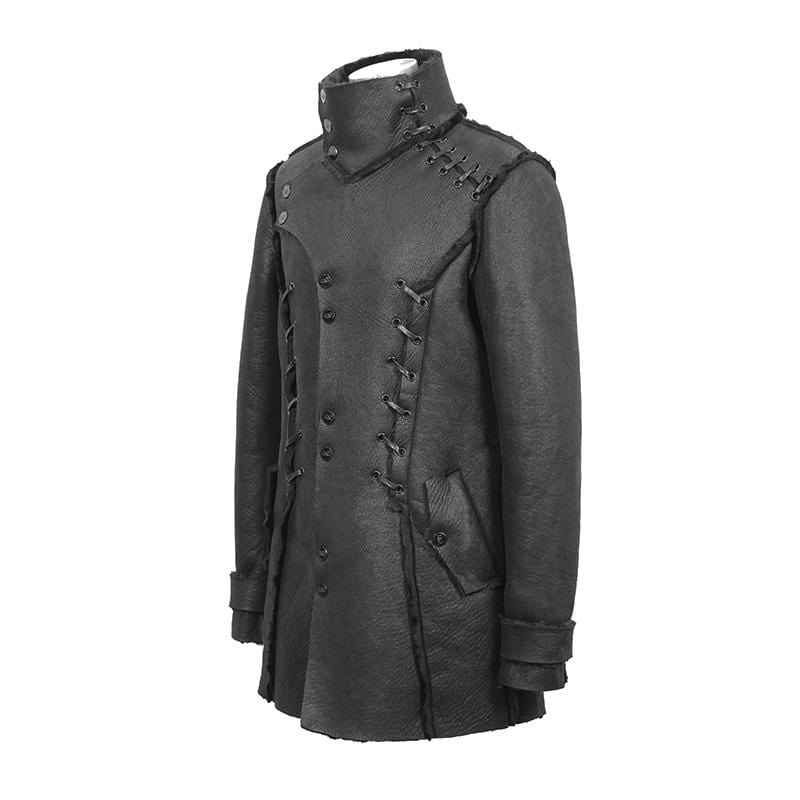Punk Stand collar ropes coat for men which is purely custom. You should get this punk coat right away. It is the side-pose of the jacket.