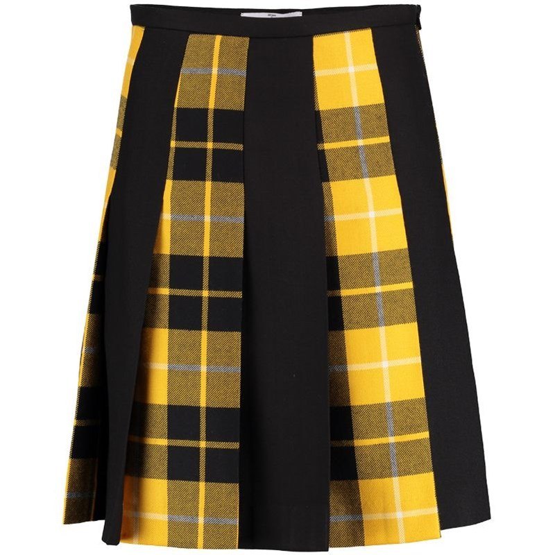 It is a striped Tartan pleated skirt where we have used Macleod of Lewis and black fabric alternatively.