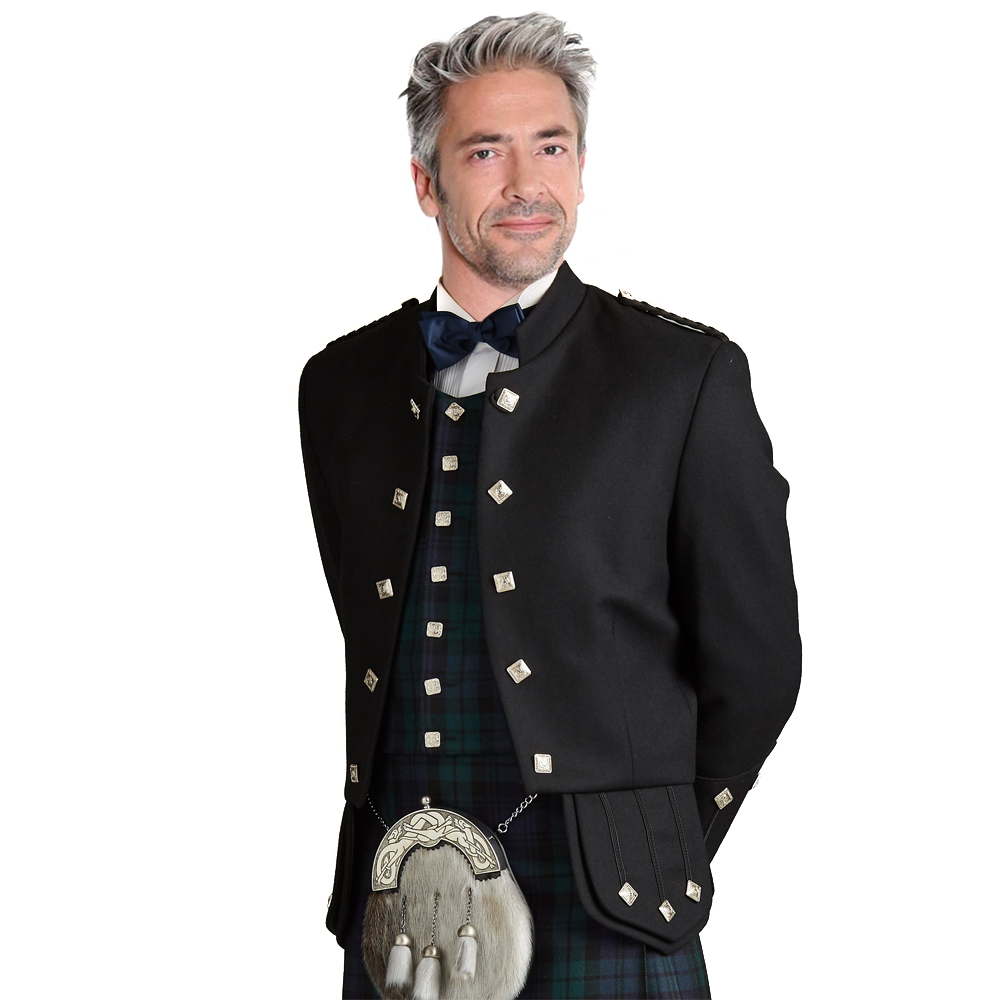 Black Sheriffmuir Highland Kilt Jacket for Men available in many colors