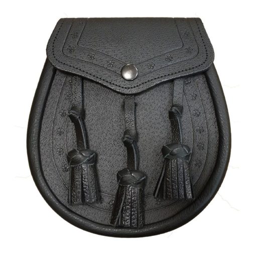 Leather Day Sporran with Embossed Design Leather Day Sporran with Embossed Design. Black Color