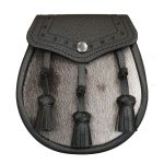 Seal Skin Semi Dress Sporran with Three Tassels Black_white