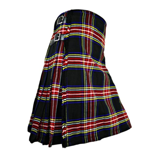 Scottish Black Stewart Men's 5 Yard Tartan Kilt With Flashes Premium Quality 
