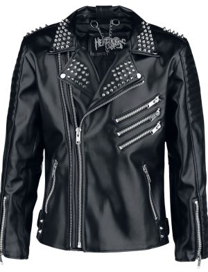 The front look of A18 Studded Biker Leather Jacket.