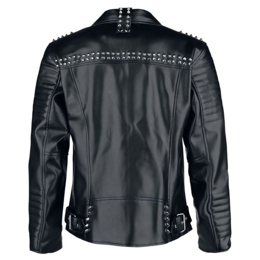 The back of A18 Studded Biker Leather Jacket.