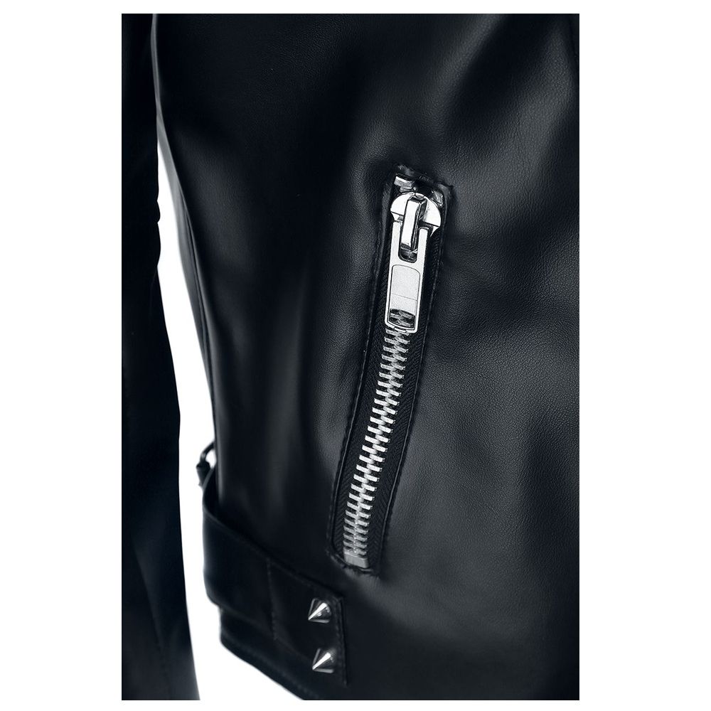 The zipper pocket of A18 Studded Biker Leather Jacket.