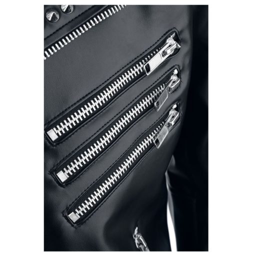 Three zipper pockets of A18 Studded Biker Leather Jacket.