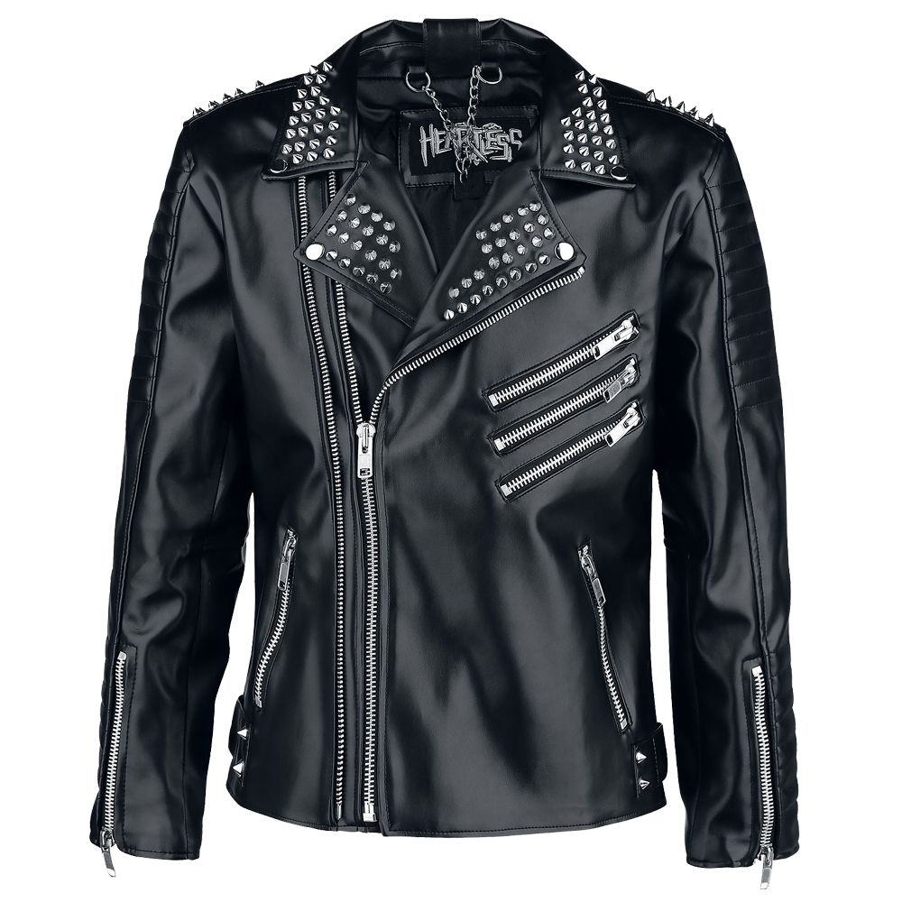 The front look of A18 Studded Biker Leather Jacket.