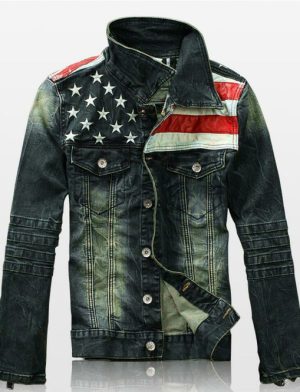 Photo de veste gothique en denim drapeau américain.