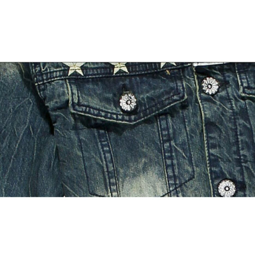 A closeup photo of American Flag Denim Goth Jacket.