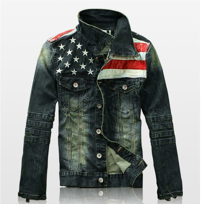 American Flag Denim Jacket Chaquetas para Hombres 0452 | falda escocesa y jacks