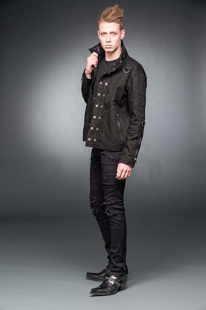 The collar style of B-Biker Style Gothic Jacket with D-Rings.