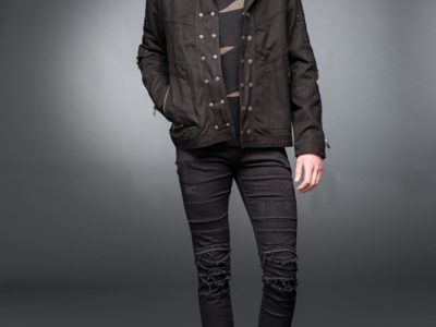 The open button style of B-Biker Style Gothic Jacket with D-Rings.
