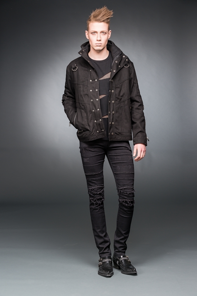 The open button style of B-Biker Style Gothic Jacket with D-Rings.