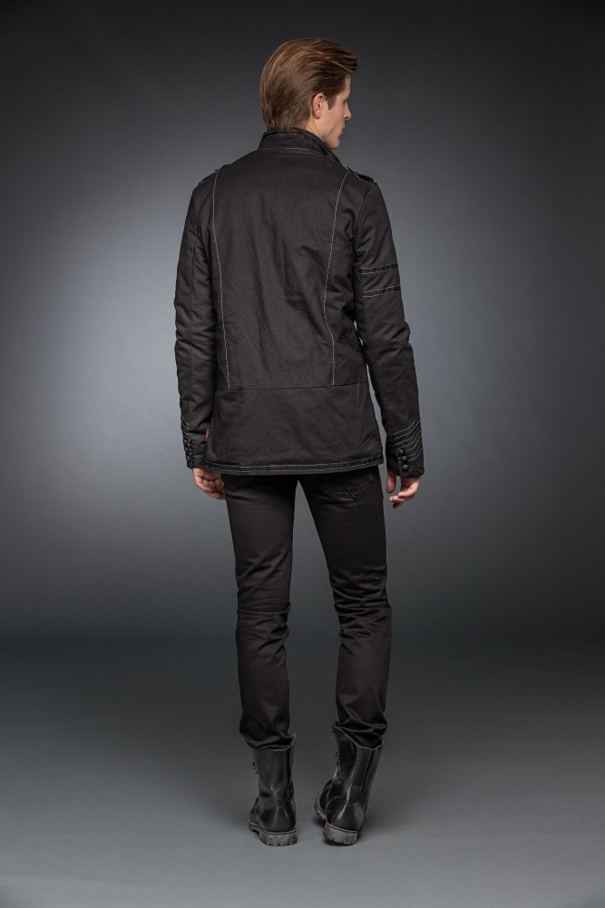 The back side of BLK 202 Gothic Jacket with Decorative Seam.