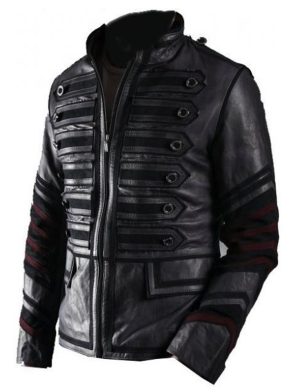 Battalion Punk Military Goth Leather Jacket modelo de imagen.