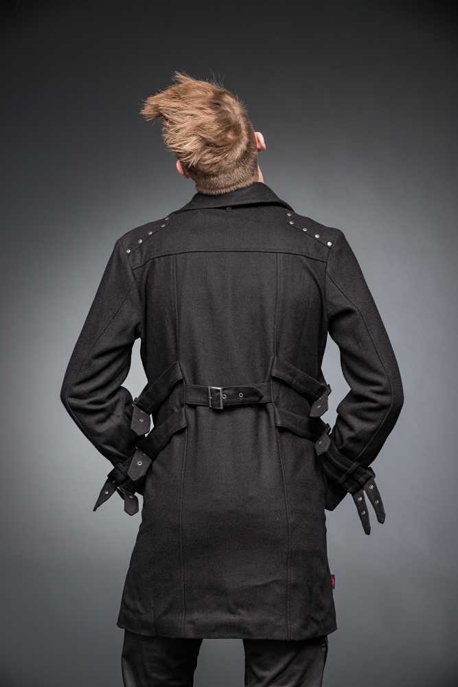 The back side of Big M Gothic Coat with Decorative Hardware.