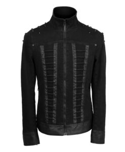 The front look of Biker Denim Goth Jacket with Studs.