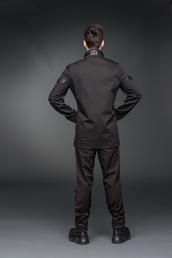 The back of M201 Black Gothic Jacket with Leather Details.