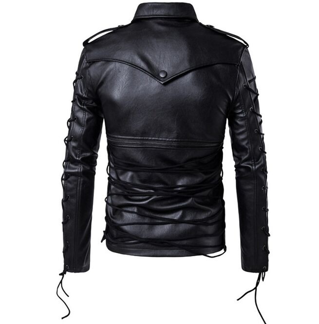 A Laced military Gothic Leather jacket for Men back photo.