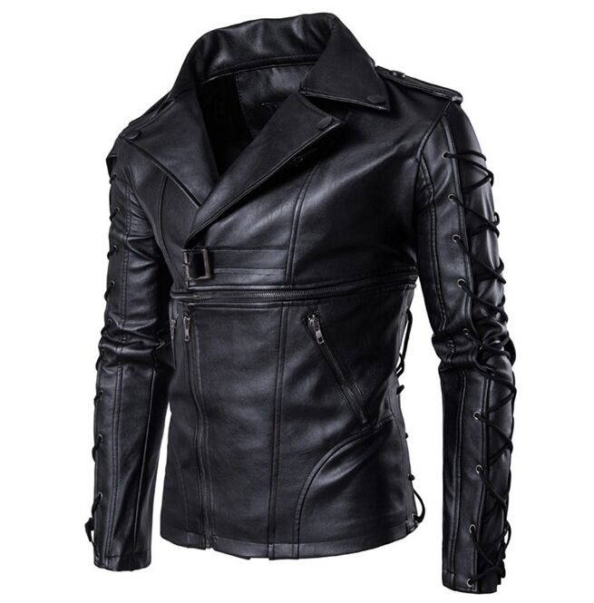 A Laced military Gothic Leather jacket for Men side photo.