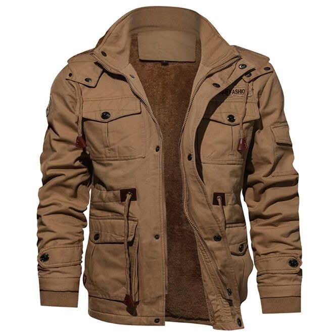 Multi-Pocket Tactical Gothic Jacket 4 Multi Pocket Tactical Gothic Jacket beige color open.