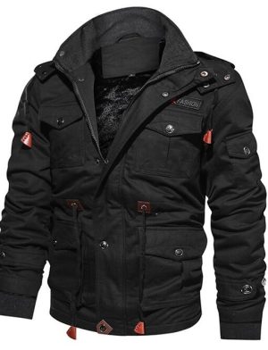 Veste gothique tactique multi-poches de couleur noire fermée.