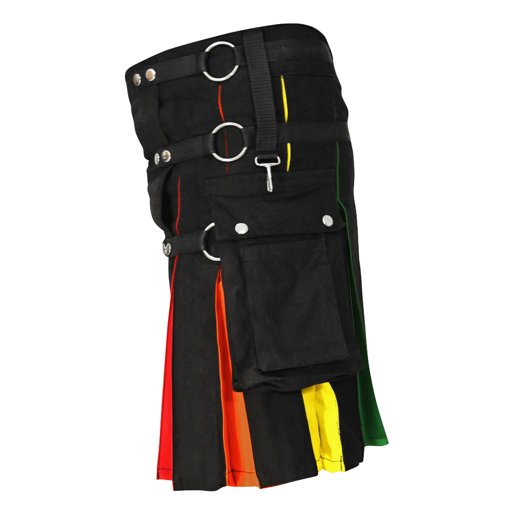 Rainbow Utility Kilt Bild von der linken Seite.