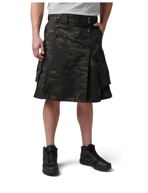 A model standing with his hand in the pocket wearing a Phantom kilt.