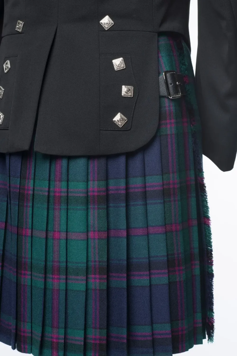 A back photo of Prince Charlie Kilt Outfit with 5 button Vest.