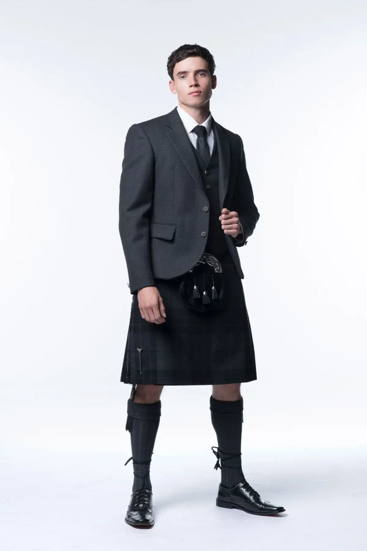 Traje de falda escocesa de tweed (1)