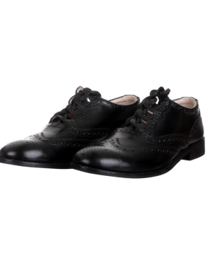 A pair of Black Ghillie Brogues also known as Kilt Shoes black.