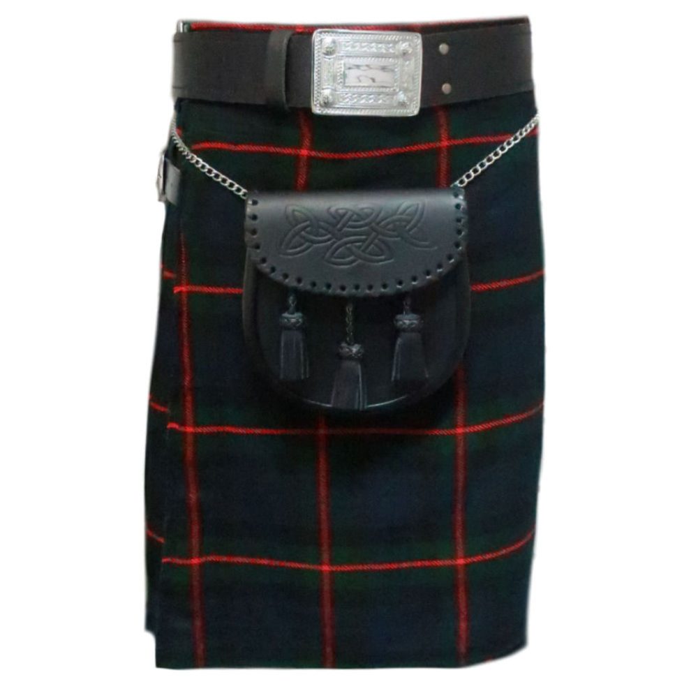 The front picture of the Gunn Green tartan kilt.