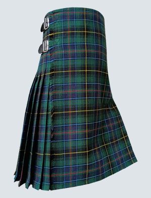 The tilted side of the MacInnes Tartan Kilt.