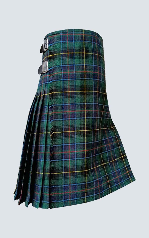 The tilted side of the MacInnes Tartan Kilt.