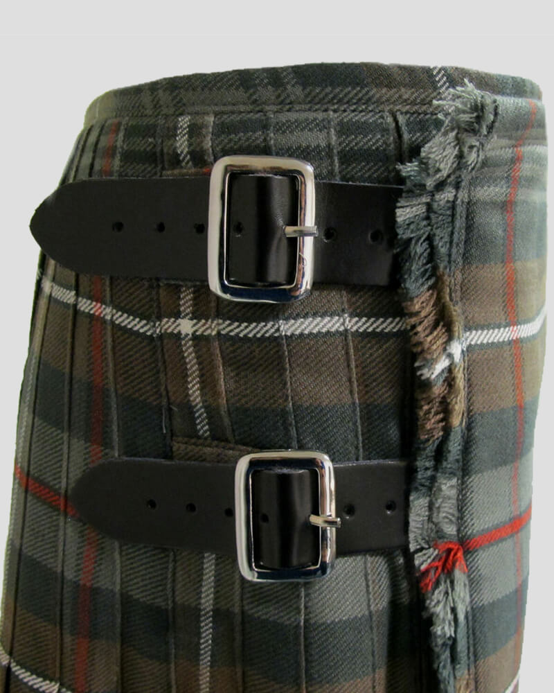 The closeup photo of the MacKenzie Weathered Tartan Kilt.