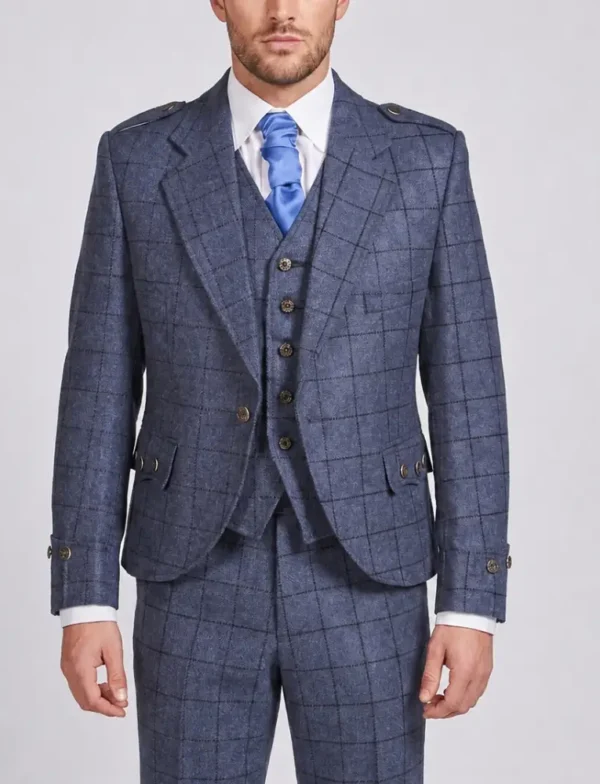 The model wearing Glenmore Check Tweed Argyle Jacket and Waistcoat.